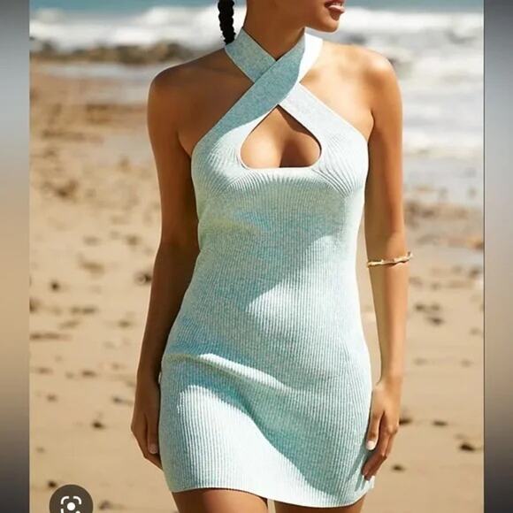 Solid & Striped Marissa Ribbed Knit Crisscross Halter Beach Mini Dress Size S - Picture 1 of 12